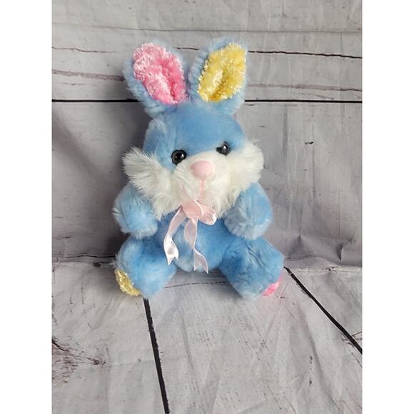 Forever Beautiful Bunny Rabbit Yellow Pink Blue Plush Easter Stuffed Animal 7in - Picture 1 of 4